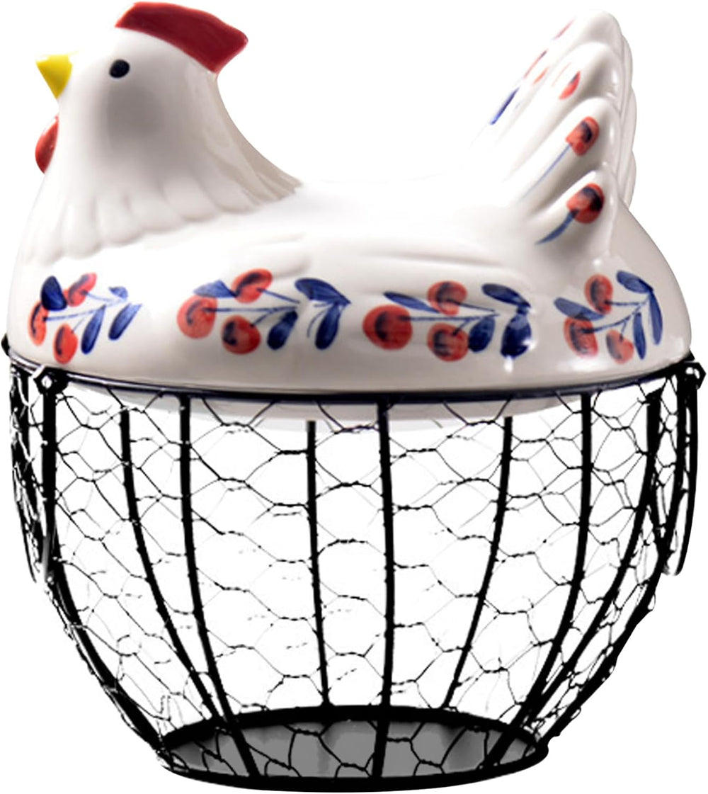 Ceramic Egg Holder, Hollow-Out Wire Chicken Egg Holder with Chicken Shaped Li...