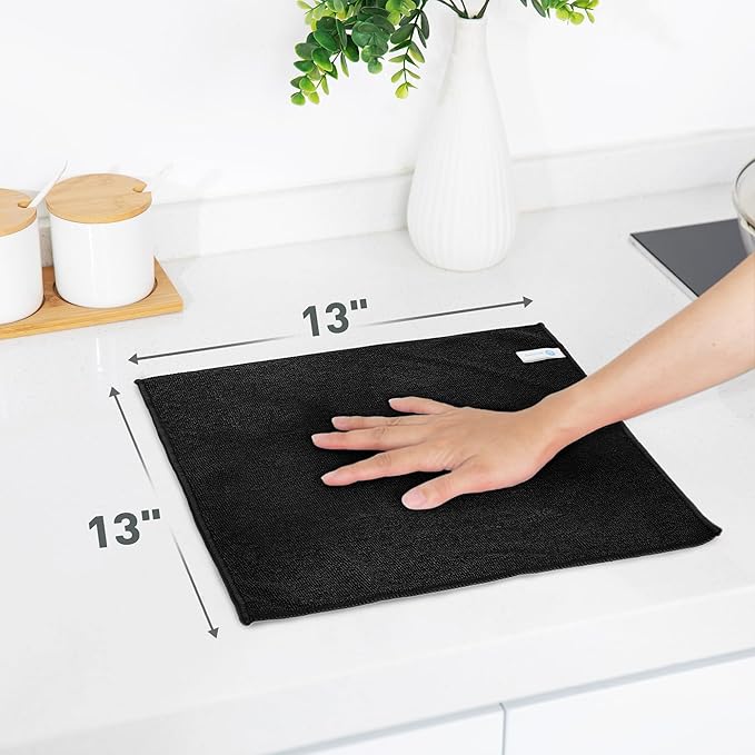 Black Microfiber Cleaning Cloth 13"x13", Ultra Soft Absorbent Microfiber - Image 2