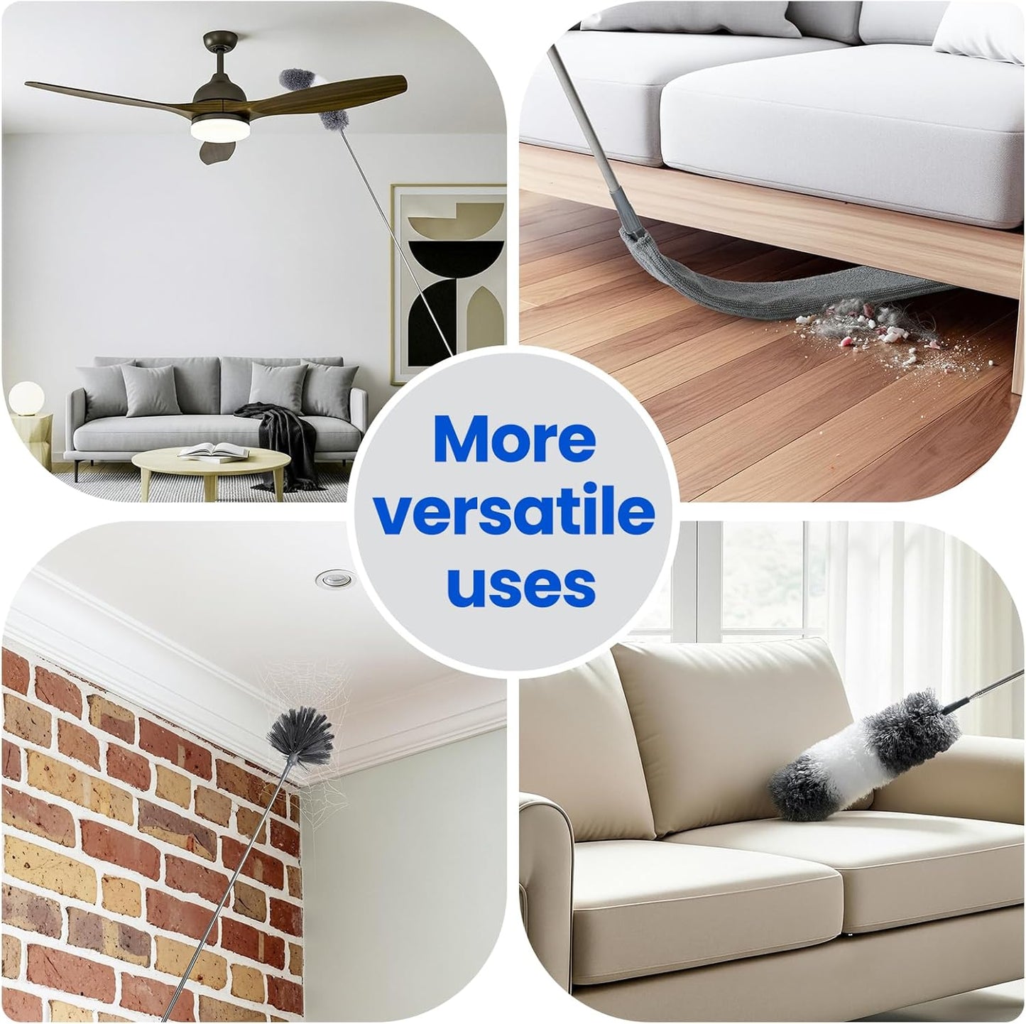 Extra-Long Dusters Kits with Extension Pole, Cobweb Duster, Microfiber Dusting Clothes for Gap, 5 in 1 Cleaning Tools with Extendable Long Handle, Blinds, High Ceilings and Fans, Cars and Furniture