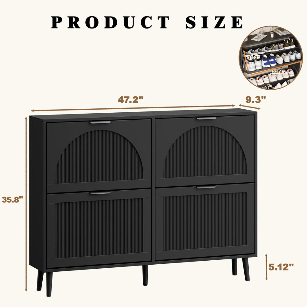 Shoe Storage Cabinet with 4 Flip Drawers, Narrow Wood Shoe Organizer Cabinet ...