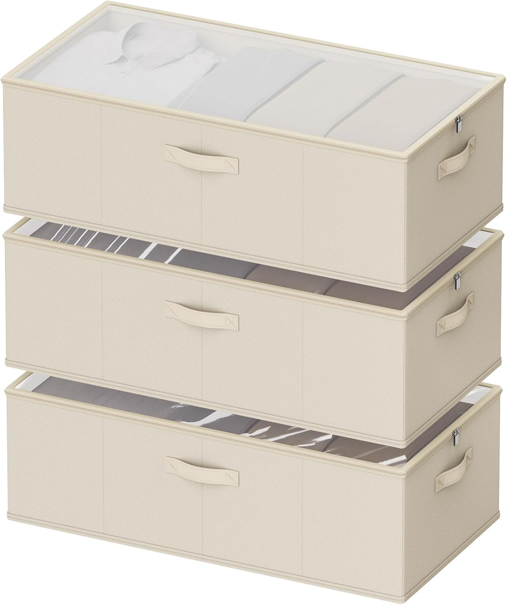 10inch 3 Pack Under Bed Storage Containers, 10 Inch Tall Underbed Clothes Sto...