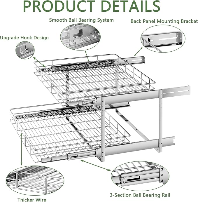 2 Tier Individual Pull Out Cabinet Organizer 31½" W x 21½" D, Heavy Duty - Image 7
