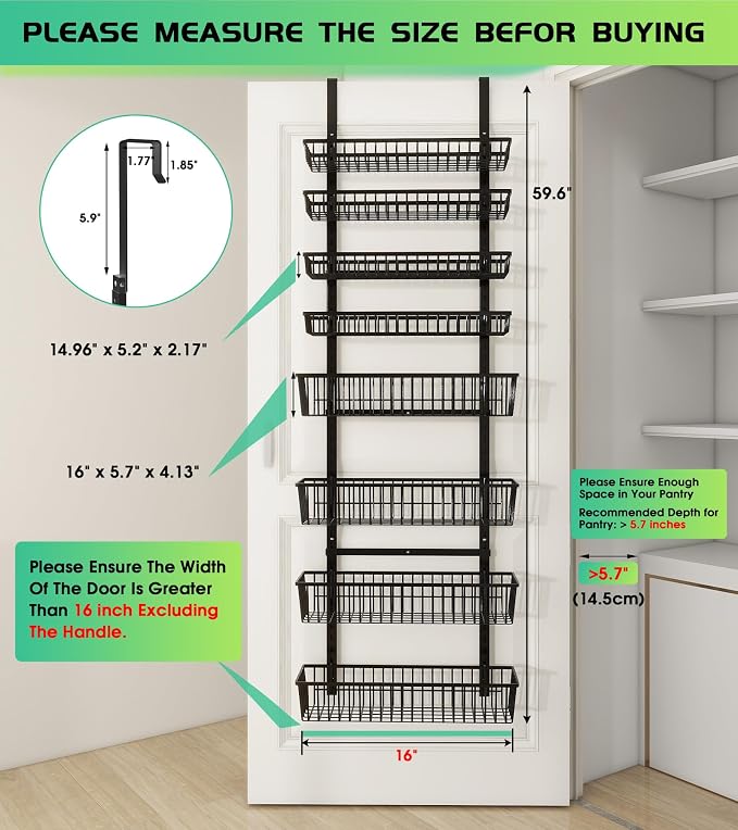 Over The Door Pantry Organizer, Pantry Organization and Storage, 8-Tier Deep - Image 3