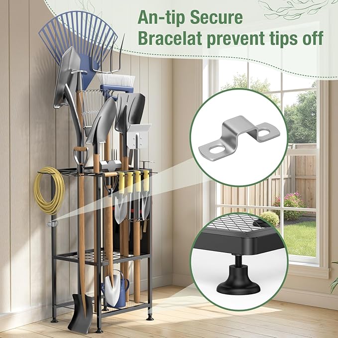 Garden Tool Organizer, Metal Yard Tool Organizer, Holds 50 Long-Handled - Image 4