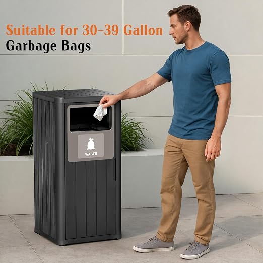 Outdoor Single Barrel Trash Can, Waterproof Resin Garbage Can - Image 5