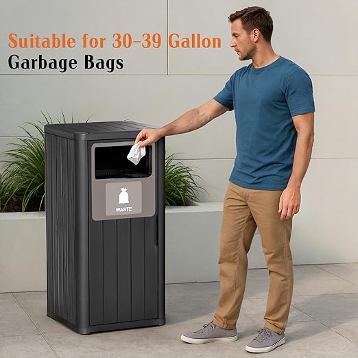 ROJIK 35" Tall Outdoor Trash Can, Weatherproof Resin Garbage Indoor Durable - Image 5