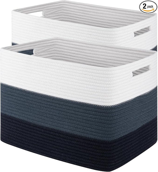 Storage Baskets for Organizing, 2 Pack Woven Basket for Storage, Rectangle by SIXDOVE