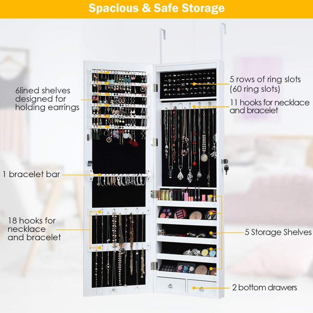 Giantex 15 LEDs Jewelry Armoire, Wall Mounted or Door Hanging, Lockable Jewel...