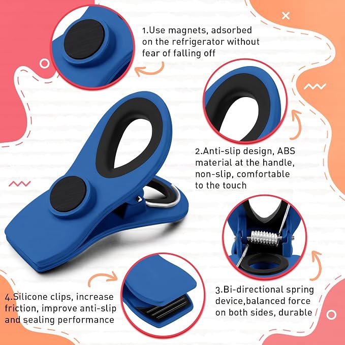 12 Pack Chip Clips, Colorful Magnetic Clip, Plastic Bag Clips - Image 2