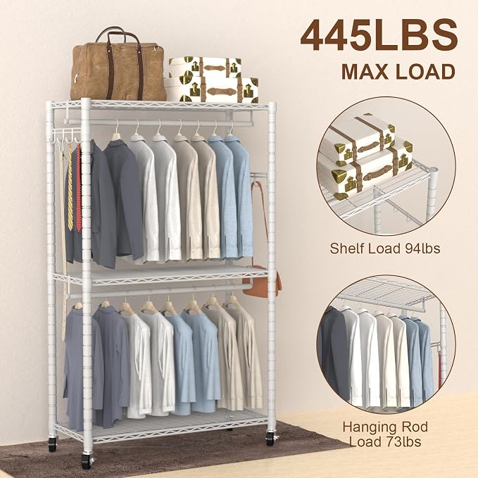 Clothes Rack, Clothing Rack for Hanging Clothes, 3 Tiers Adjustable Heavy Duty - Image 4