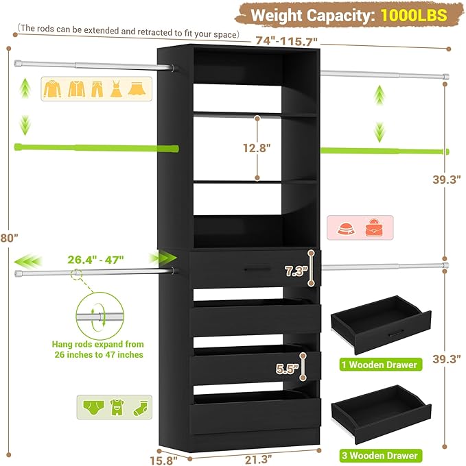 Aheaplus Closet System, 4-9Ft Closet Organizer - Image 7