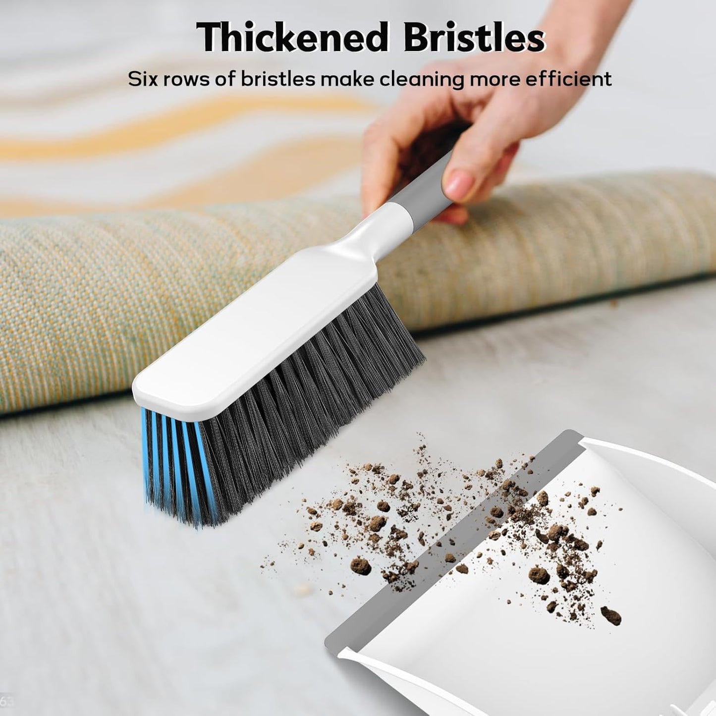 SetSail Small Dustpan and Brush Set, Nesting Snap-On Handheld Broom and Dust Pan with Teeth Portable Broom and Dustpan Set Suitable for Desktop, Pets Care, Sofa, Camping, White
