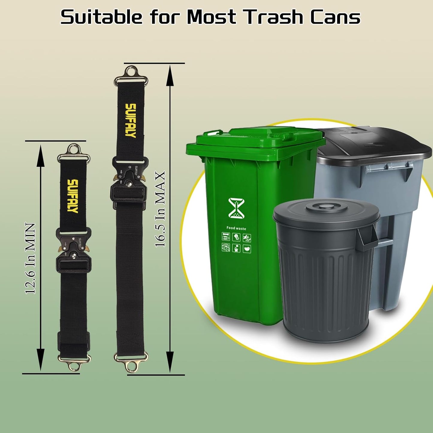 Bear Proof Trash Can Locks,Universal Animal-Proof Garbage Can Lid Straps Against Raccoons and Wildlife,Adjustable Heavy Duty Security Strap for 28-96 Gallon Outdoor Bins (4 PCS)