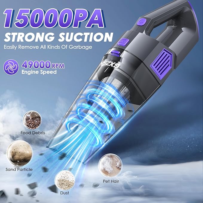 Handheld Vacuum Cordless, 15000PA Strong Suction Hand Held Car Vacuum Cleaner - Image 2