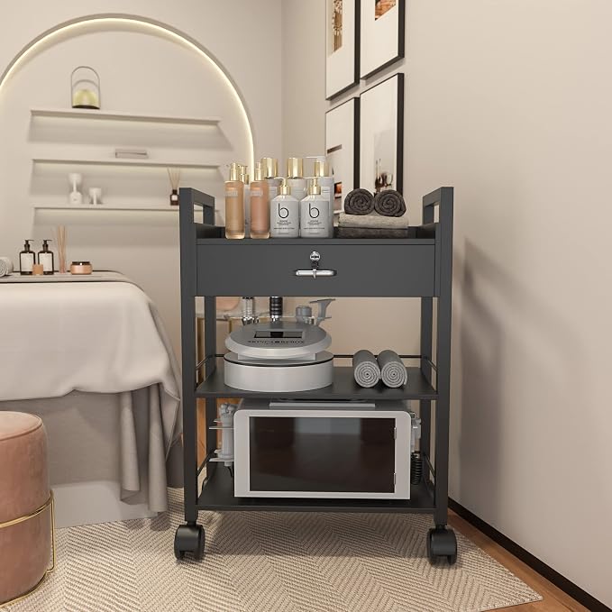 Paddie Salon Trolley Cart, Salon Tray Wooden Mobile Utility Cabinet - Image 2