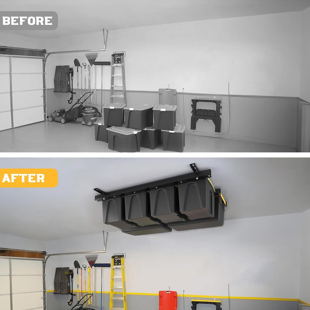 WALMANN Overhead Tote Storage Rails System, Garage Ceiling Bin Storage Rack