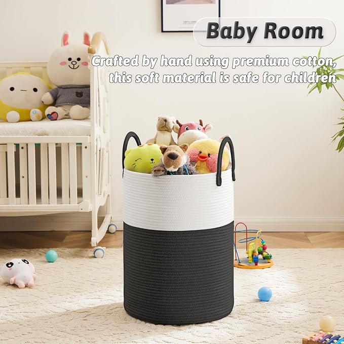 Laundry Basket, Woven Cotton Rope Laundry Hamper, 80L - Image 3
