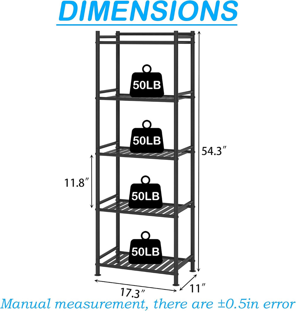 5 Tier Bathroom Storage Open Shelf Unit, Free-Standing Metal Corner Rack Shel...
