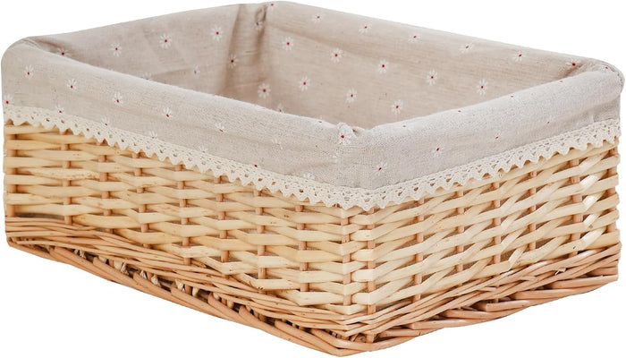Handcrafted Shelf Basket, Handwoven Wicker Basket, for Storage & Organizing, Natural Willow Materials with Cotton Lining, Rectangular, 1 Pack, Extra Large