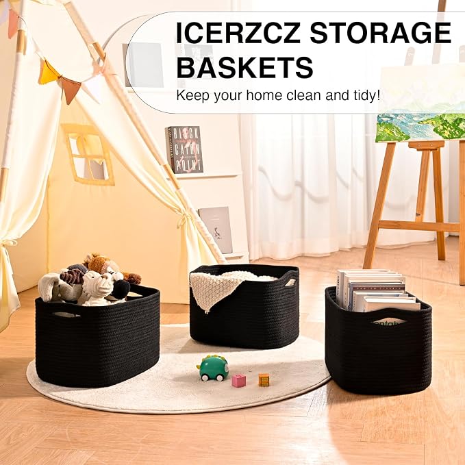 Black Storage Baskets for Organizing Shelves, Toy Basket for Nursery, Woven - Image 6