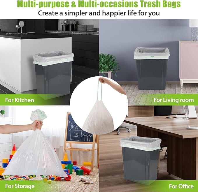 Large Trash Bags 13 Gallon Tall Kitchen Drawstring 100% Post-Consumer Recycled - Image 6