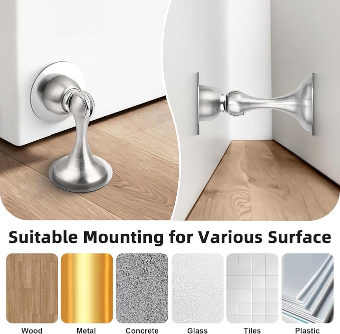 Probrico Brushed Nickel Magnetic Door Stoppers - Image 6