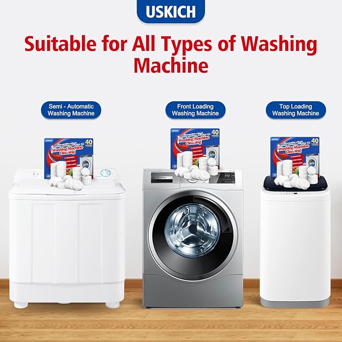 USKICH Washing Machine Cleaner Descaler 40 Pack-Deep Cleaning Tablets - Image 6