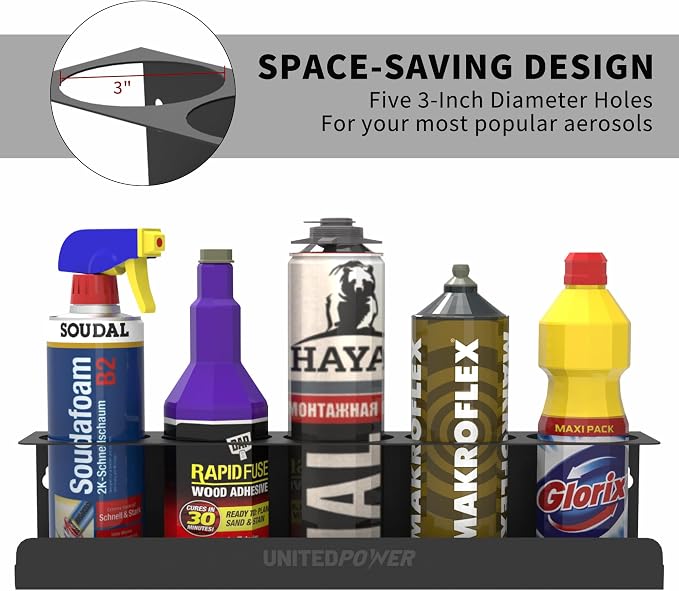 UNITEDPOWER 5 Aerosol Spray Can Holder, Paint Bottle Storage Rack, Steel Wall - Image 3