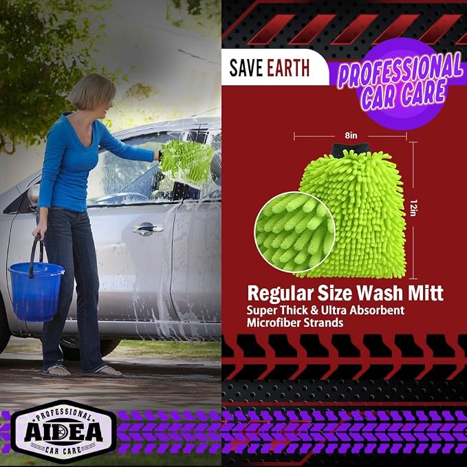 AIDEA Car Wash Mitt Microfiber, 2PK-Scratch-Free& Lint-Free, Premium Chenille - Image 2