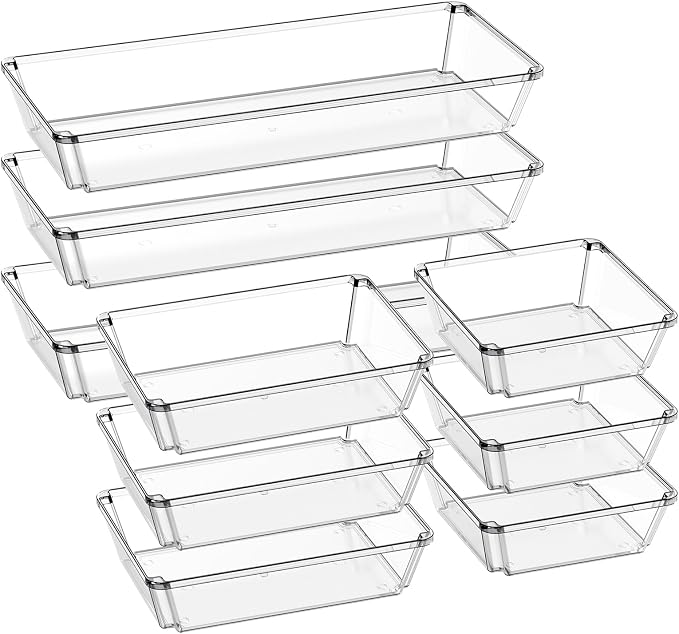 9 Pack Large Clear Plastic Drawer Organizer Trays, Desk Drawer Organizers and by JOLLYIN