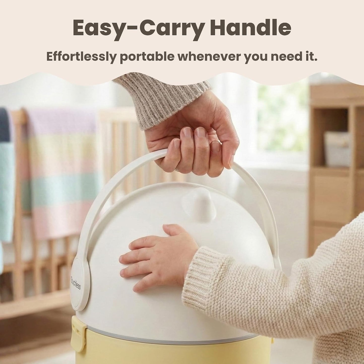 iTouchless 4 Gal Kids Room Wastebasket | Odor-Sealing Bin | Sand Almond | Rotating Ball Seal Traps Smells | Fits Any Standard Bag, No Refills Ever Needed | Flip-Up Handle Opens With A Single Hand
