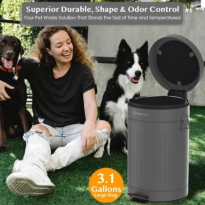 PAWZIDEA Dog Poop Trash Can Outside Odor Control, 3.1Gallon Large Pet Poop Can - Image 7