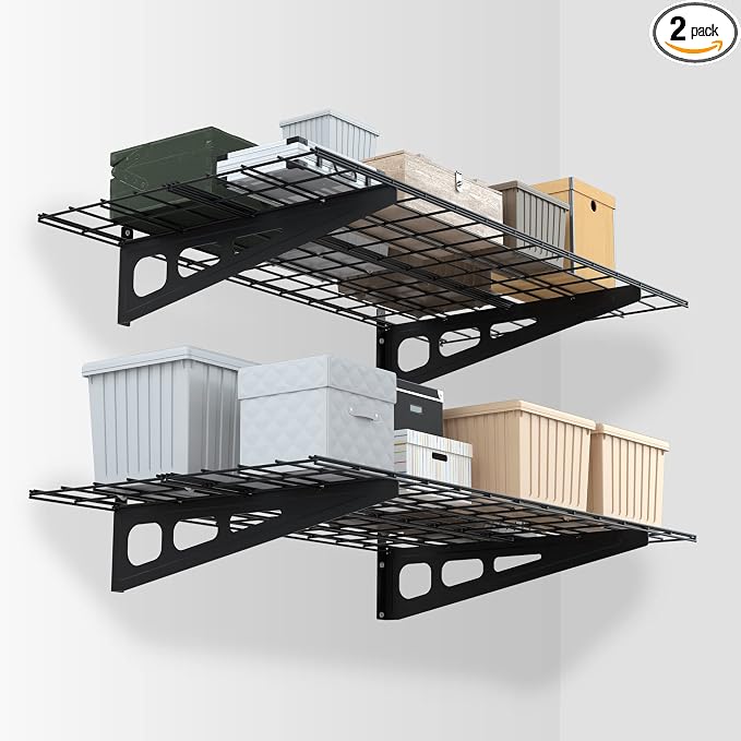 WORKPRO 2-Pack 2x4FT Garage Wall Shelving, 48” x 24” Heavy Duty Wall Mounted by WORKPRO