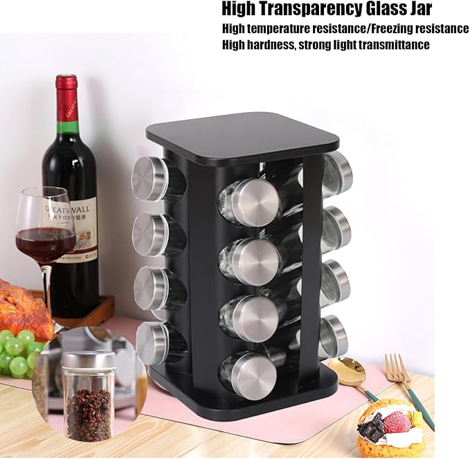 Spice Rack, Rotating Countertop Spice Rack Organizer, 16 Jars, Stainless Steel - Image 7