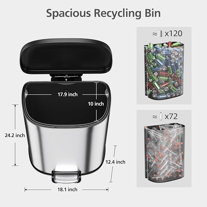 13.2 Gal/50L D-Shape Trash Can, Step-On Stainless Steel Garbage Can, Soft-Close - Image 3
