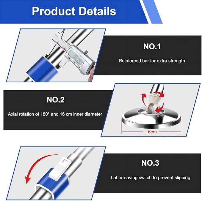 Replacement Handle for Swivel mop, 360° Swivel Adjustment, Reinforced Locking - Image 4