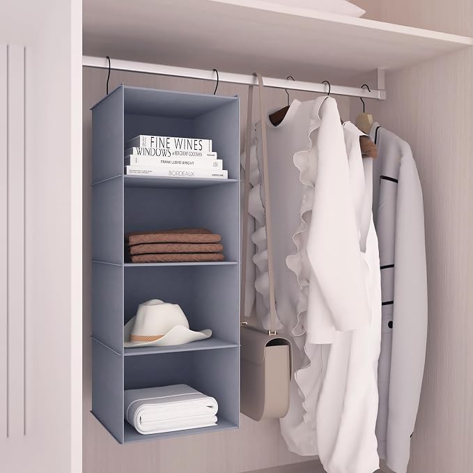 Hanging Closet Organizer, Easy Mount Foldable 4-Shelf Hanging Closet Wardrobe - Image 2