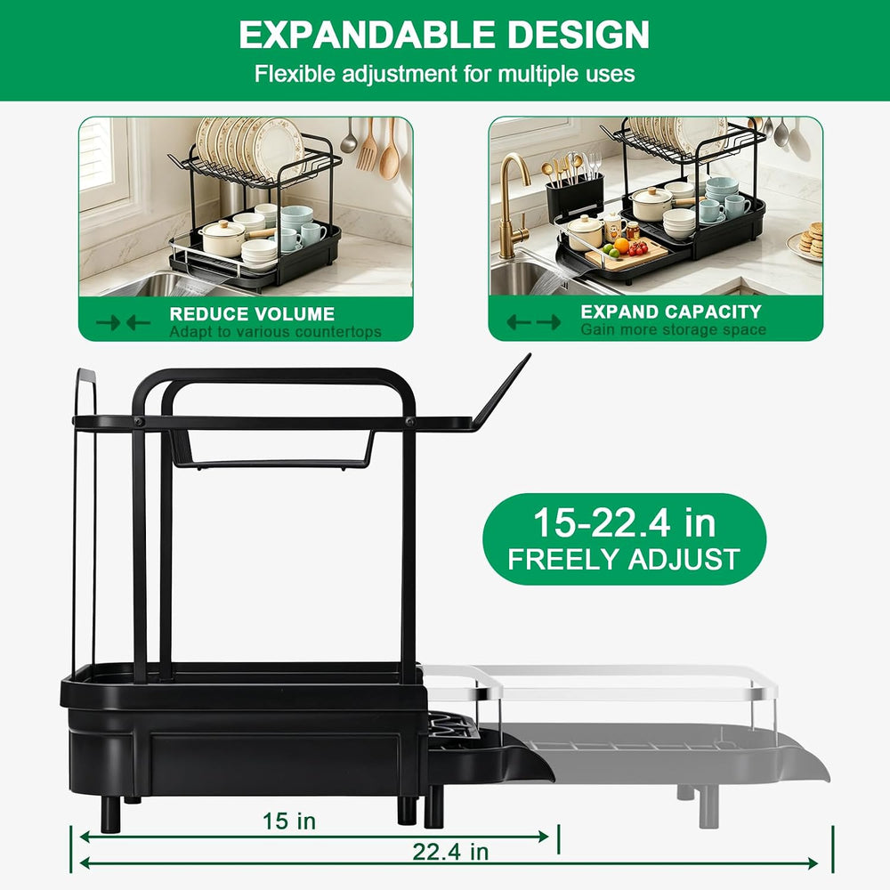 Dish Drying Rack for Kitchen Counter,2 Tier Large Expandable 15-22.4 in