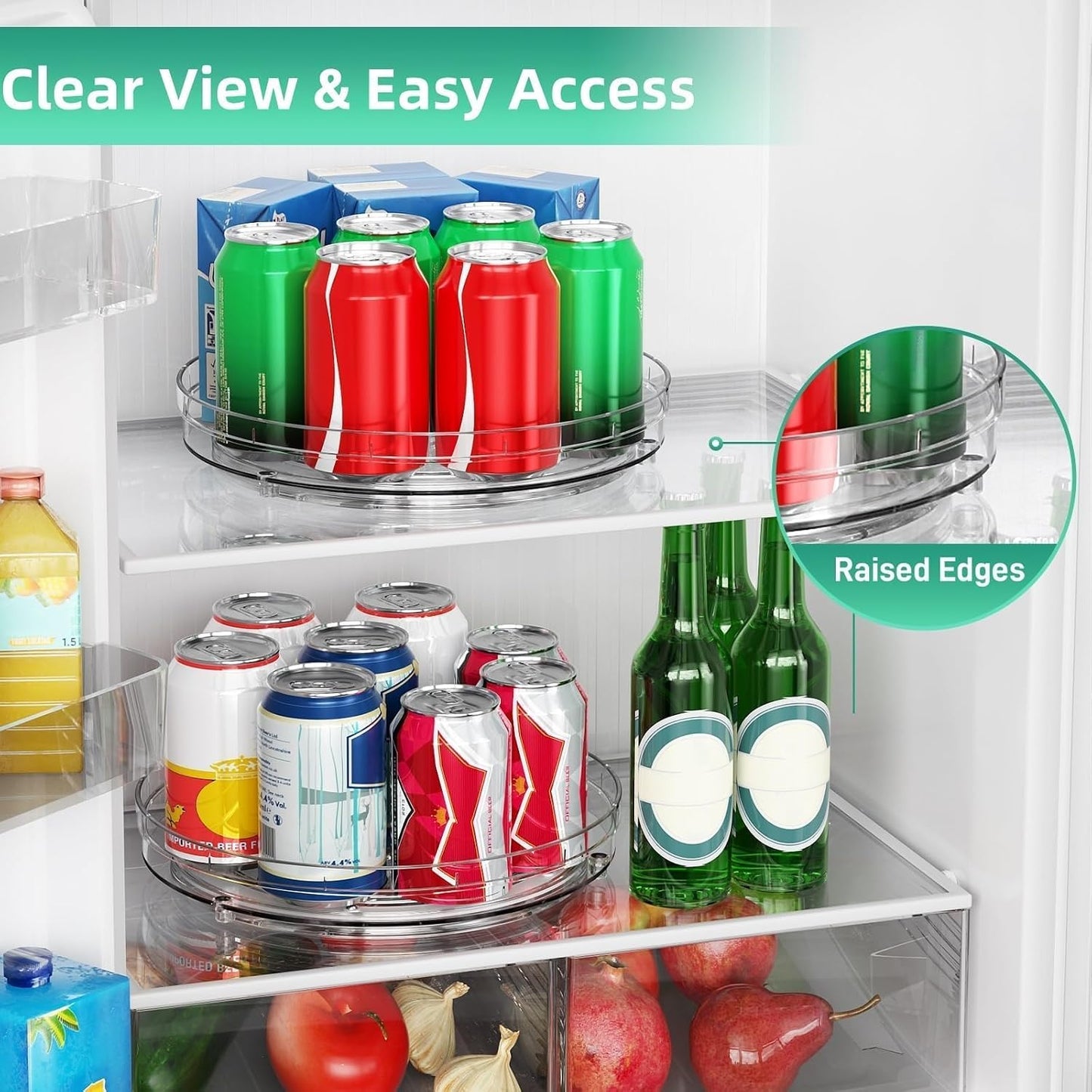 Optish 2 Pack 9.5" Lazy Susan Organizer for Cabinet, Non-Skid Turntable | Fridge Organizer and Storage, Rotating Spice Organizer, for Pantry, Kitchen, Table Top, Countertop, Easy Access, Load 15 lbs