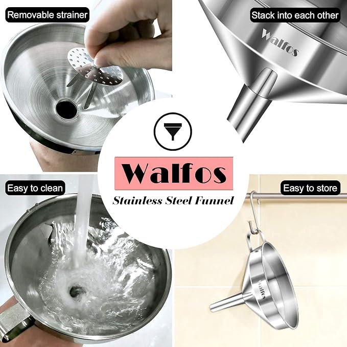 Large Stainless Steel Funnel, Walfos Kitchen Funnel - Image 5
