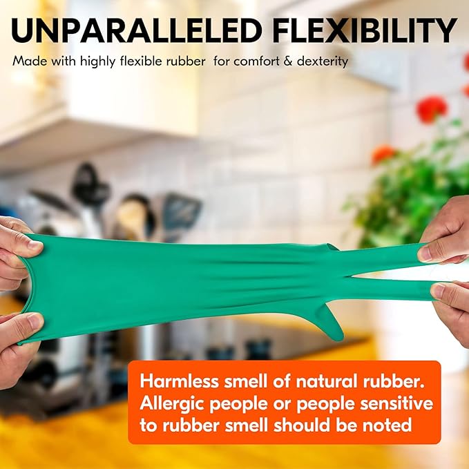 Vgo... 1-Pair Reusable Household Gloves, Rubber Dishwashing gloves, Extra - Image 4