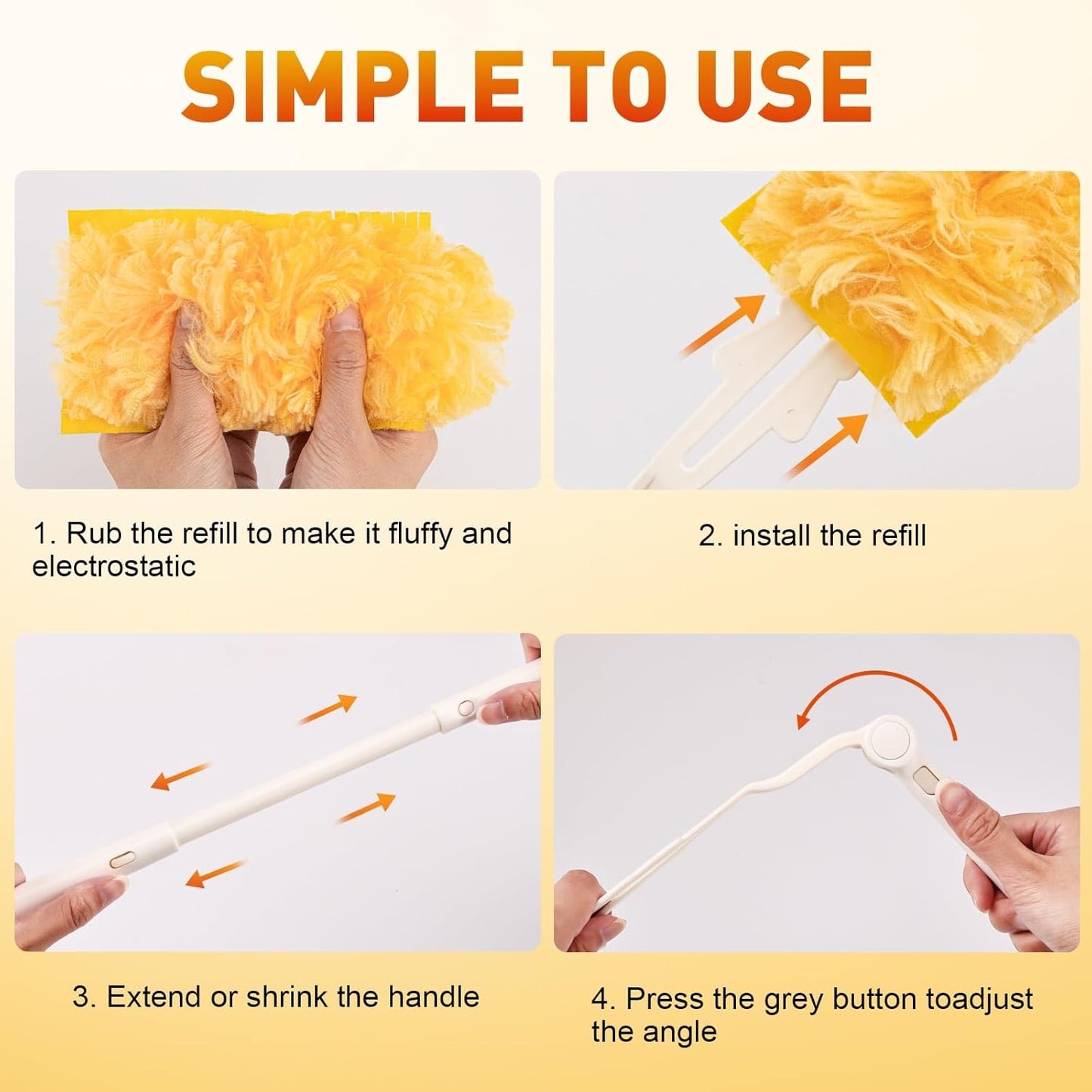 Heavy Duty Duster Refills, Disposable Dusters Kit for Cleaning Dusting Furniture Blind Ceiling Fan, Multi Surface 360 Feather Duster(60)+3FT Extended Handle +1 Handle