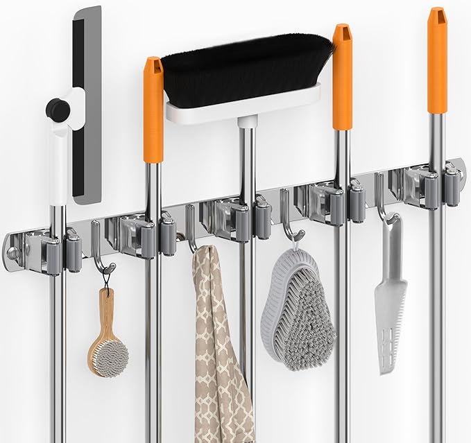 5 Grippers Broom Holder Wall Mount by Unknown