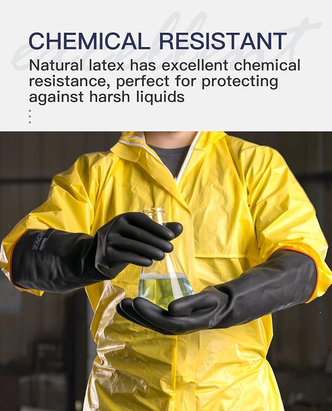 PACIFIC PPE Heavy Duty Latex Chemical Gloves, Strong Acid Resistance Rubber - Image 4