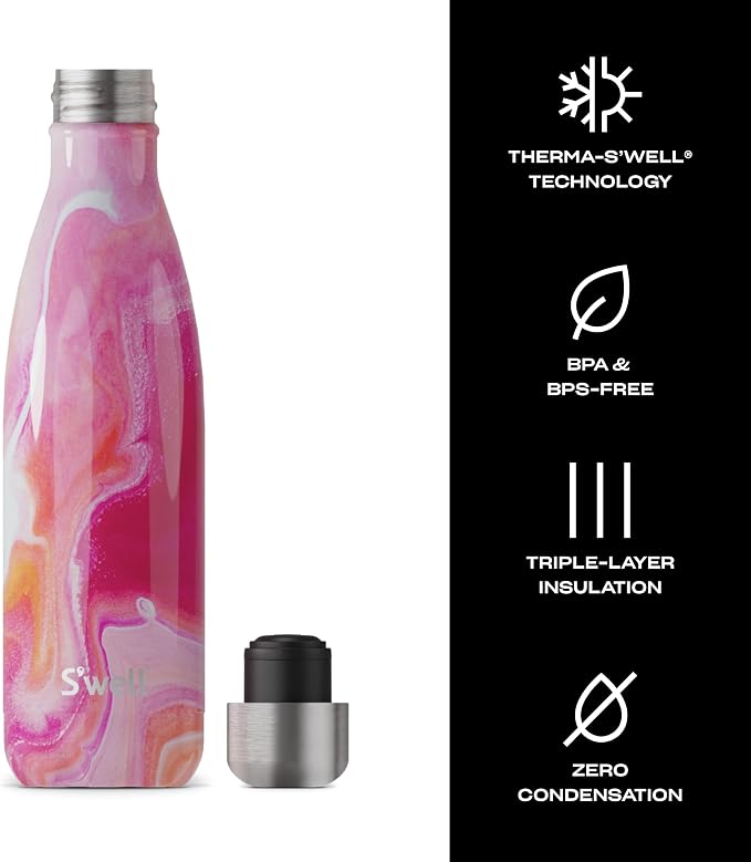 S'well Stainless Steel Water Bottle, Rose Agate, Triple Layered Vacuum - Image 3