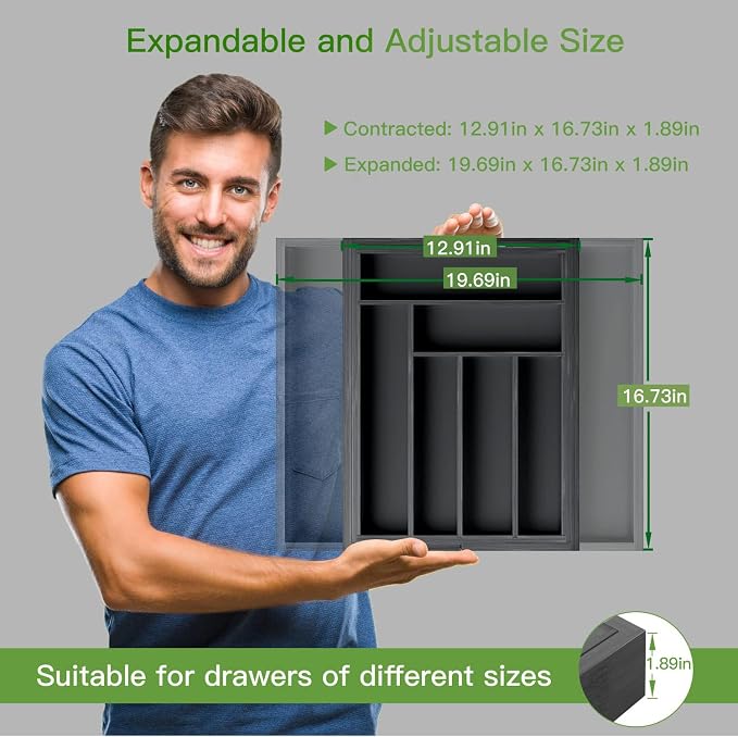 Pipishell Bamboo Expandable Drawer Organizer