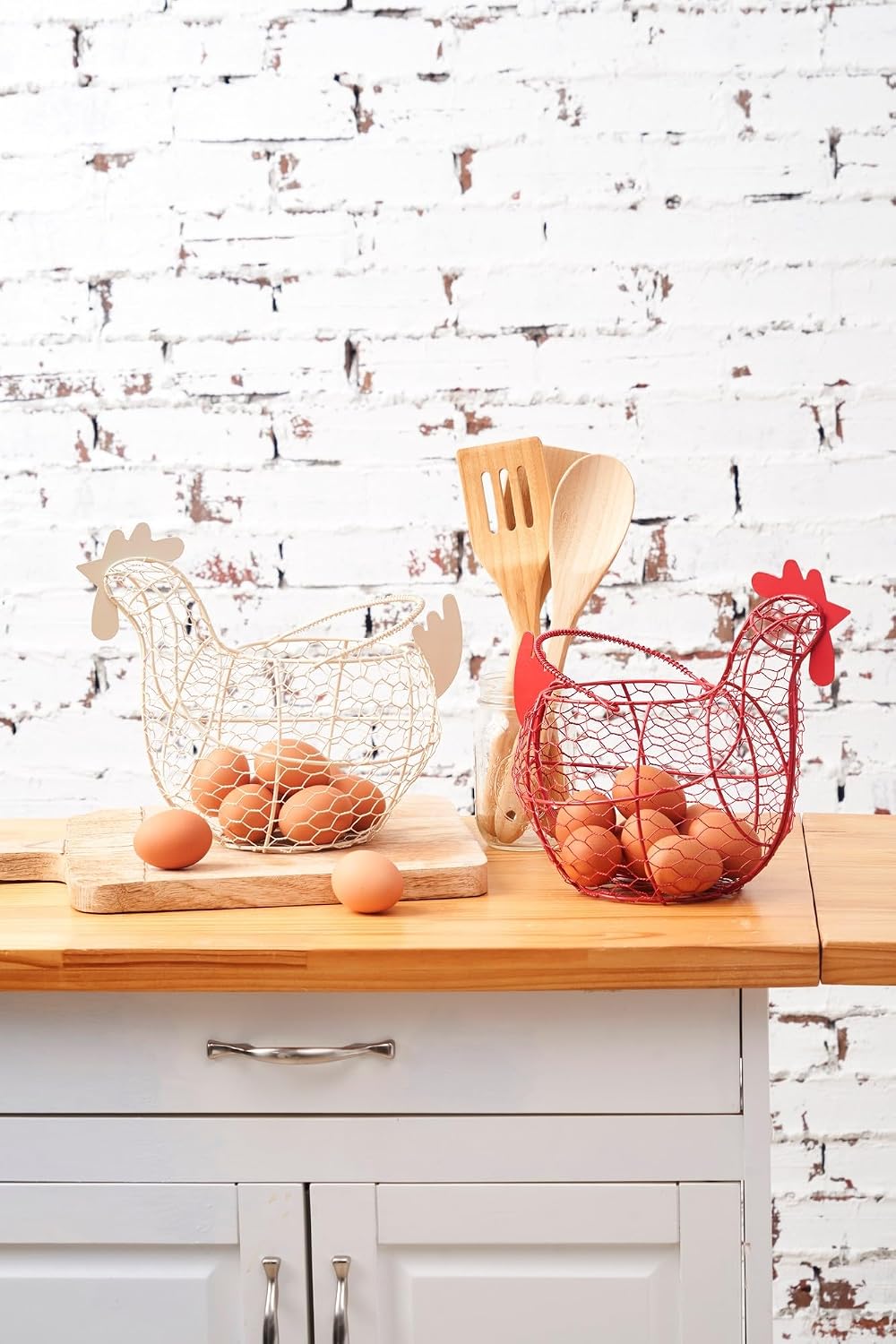 Tag 11.5 Antique White Farmhouse Rustic Vintage Chicken Wire Egg Basket With Handle For Egg Holder Fruit And Kitchen Living Room Home Rooster Decor Decoration Collecting And Countertop Storing Eggs