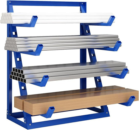 Steel Lumber & Pipe Storage Rack – Heavy Duty 4-Tier Horizontal Organizer Shelf by Unknown