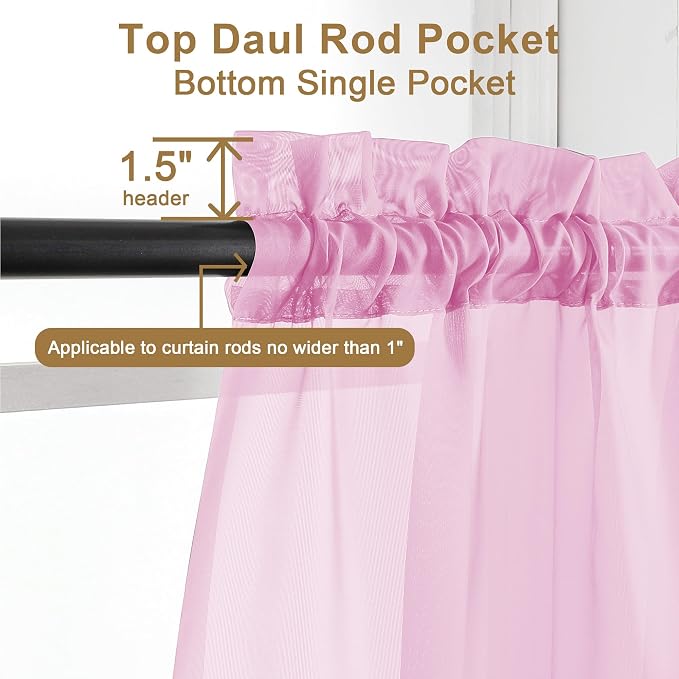 Chyhomenyc Light Pink Sheer Curtains 63 Inch Length 2 Panels, Light Filtering - Image 6