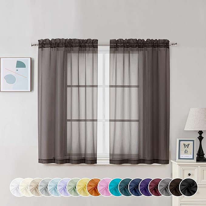 Chyhomenyc Chocolate Brown Sheer Curtains 45 Inch Long 2 Panels, Light by Chyhomenyc